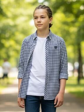 GUESS Blue White Checkered Shirt Youth Large ⭐️